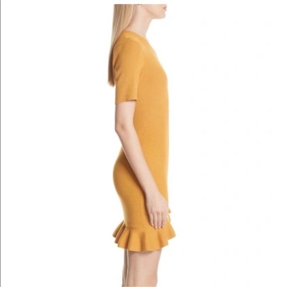 A.L.C Tulum Ribbed Ruffle Hem Mini Dress In Putty Yellow Short Sleeve L - Picture 4 of 10